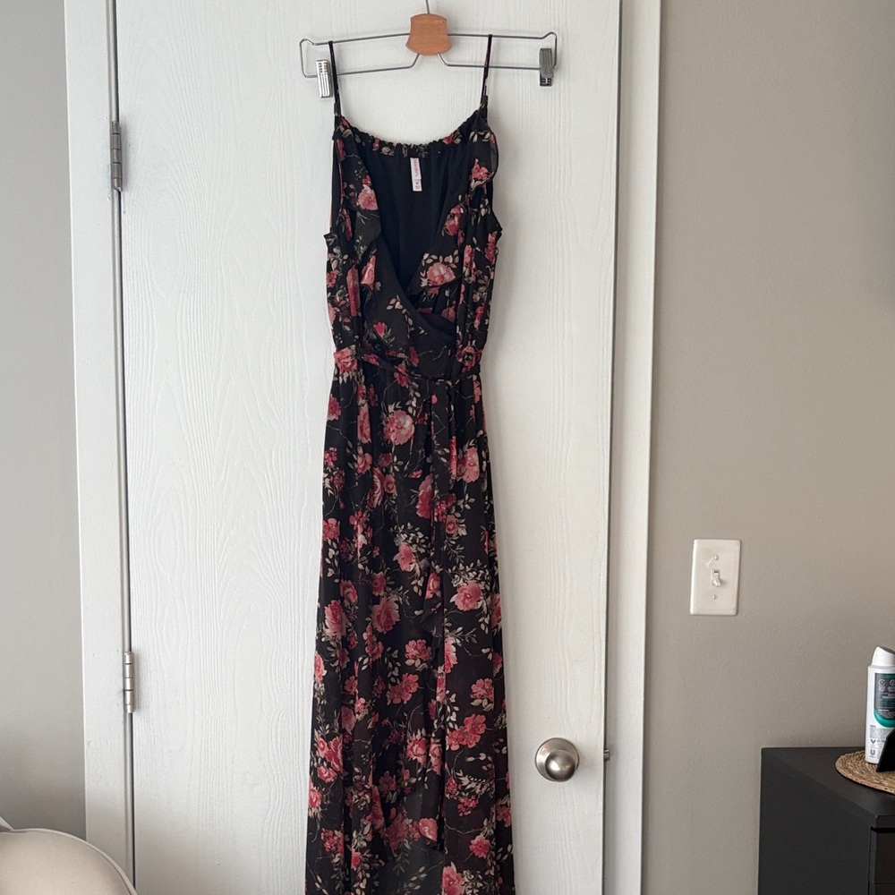 Xhilaration Black and Pink Floral Maxi Dress